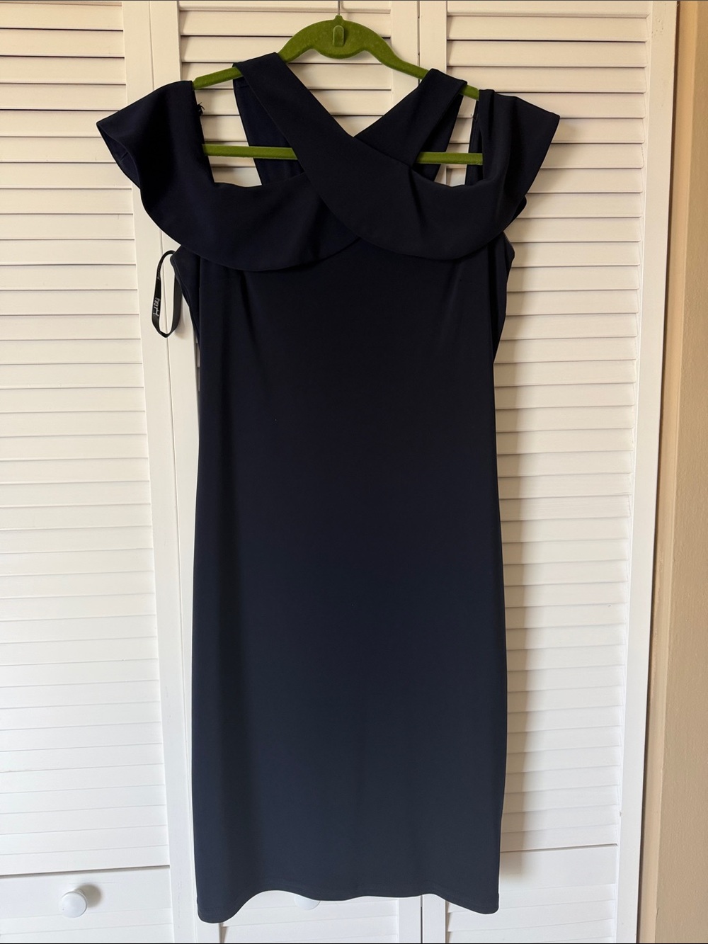 Joseph Ribkoff Navy Cross-Shoulder Midi Dress